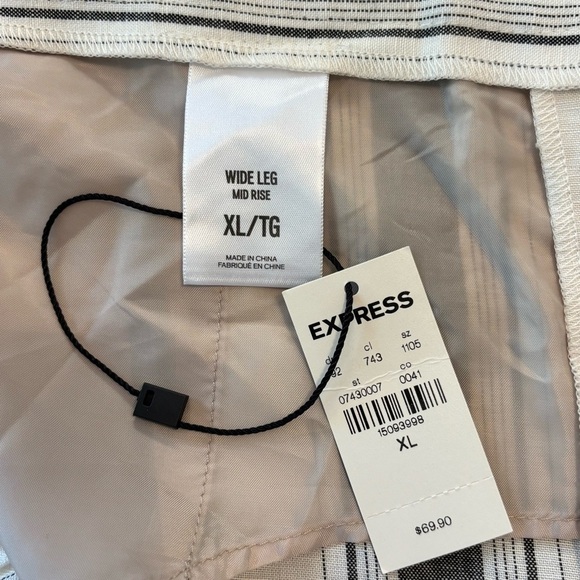 NEW Express Linen Cotton Blend Wide Leg Striped Pants White Gray Size XL - Picture 6 of 8